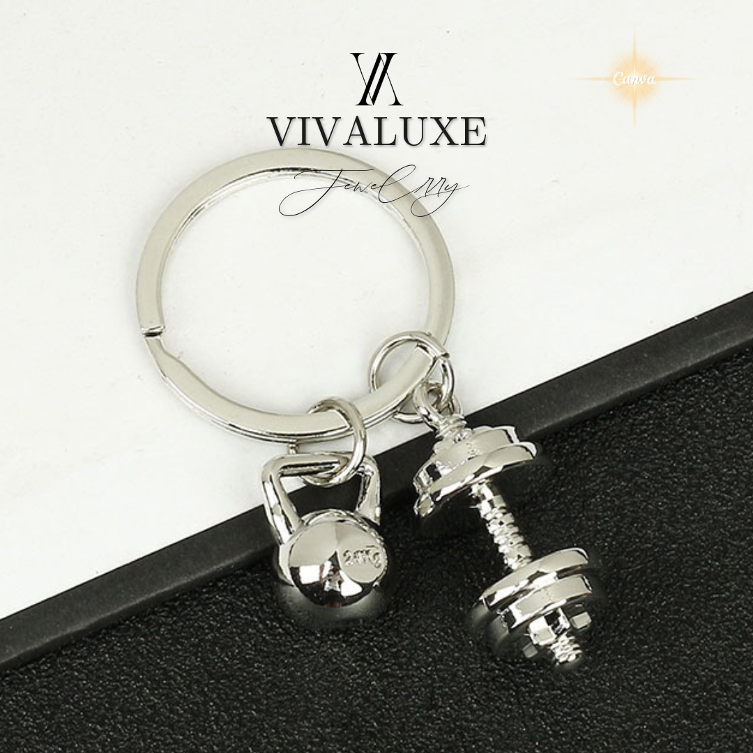 Dumbbell Kettlebell Keychain